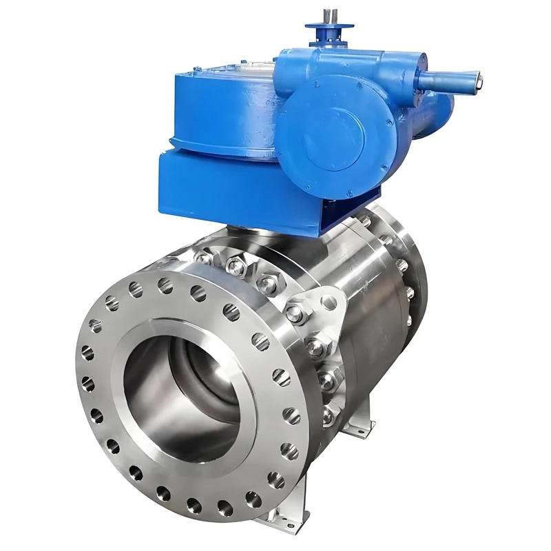 API608 DN300 F304L 3-Piece Stainless Steel High Pressure 900lb Flanged Gearbox Steam Rated High Temp Trunnion Mounted Ball Valve