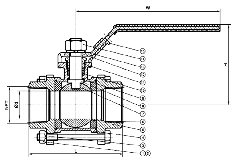 T-type 3-ways Cast Steel CF3 1” 150LB RF Flange Ball Valve