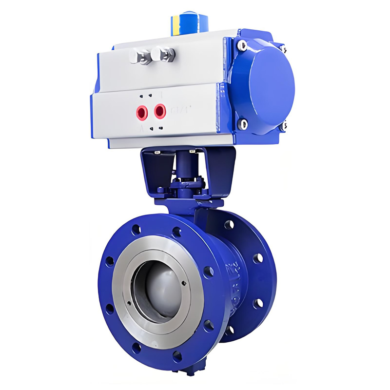 DIN API DN50 2 Way Actuated CF8M SS304 WCB Flanged v Port Valve Segment Metal hard seal Ball Valve with Pneumatic Actuator