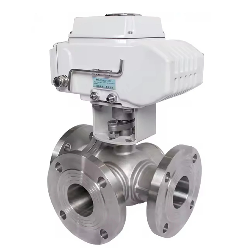 DN100 PN16 Stainless Steel Electric PTFE Metal Seal 3 Way Flange Ball Valve