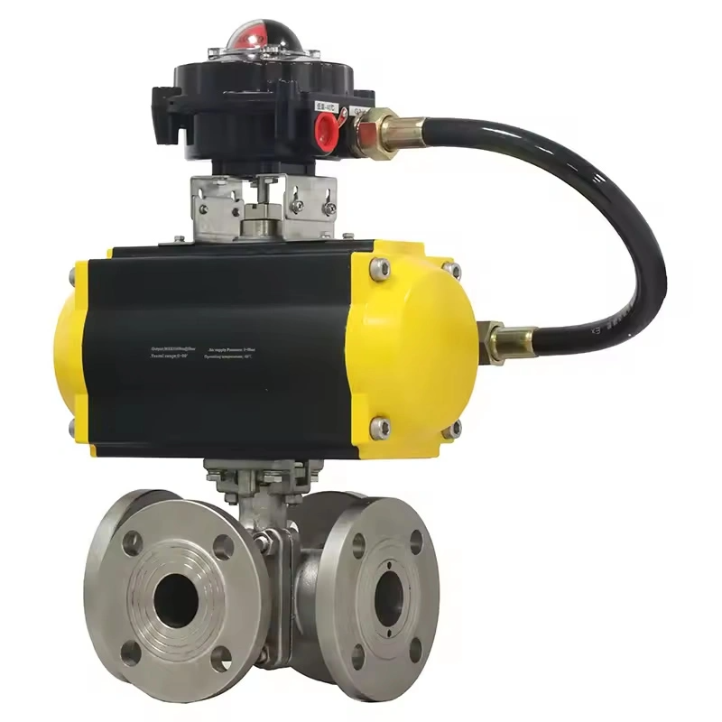 DN50 Class1500LB 4-Way Flange Ball Valve Stainless Steel F316L Casting for Industrial Use with Pneumatic Actuator
