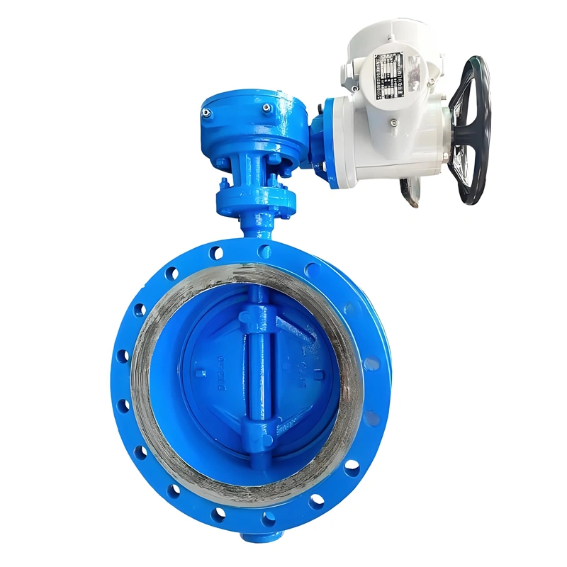 Ductile Iron/Cast Steel Electric Flanged Double Eccentric Soft Seal Butterfly Valve