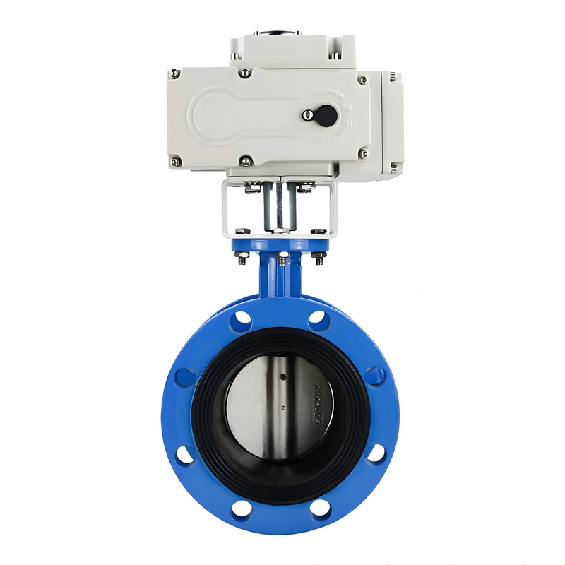 Pn16 Dn150 Wcb Single Double Flange Motorized Soft Sealing Electric Actuator Butterfly Valve