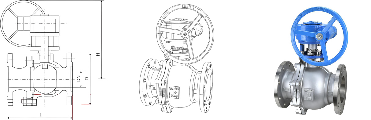 API/CE/ASME Compliant Stainless Steel CF8 Flanged Soft Seal Worm Gear Floating Ball Valve