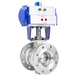 DIN API DN50 2 Way Actuated CF8M SS304 WCB Flanged v Port Valve Segment Metal hard seal Ball Valve with Pneumatic Actuator