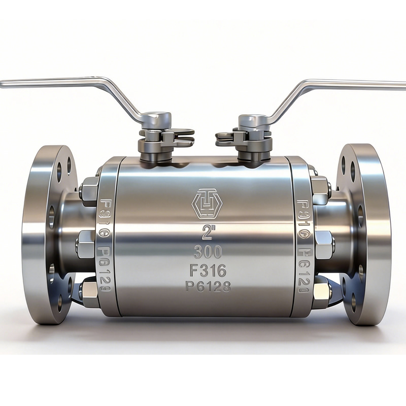 API 609 ASME CE DN50 300LB F316 Stainless Steel Body PEEK Soft Seated Flanged Connection Manual Operated DBB Double Block and Bleed Ball Valve